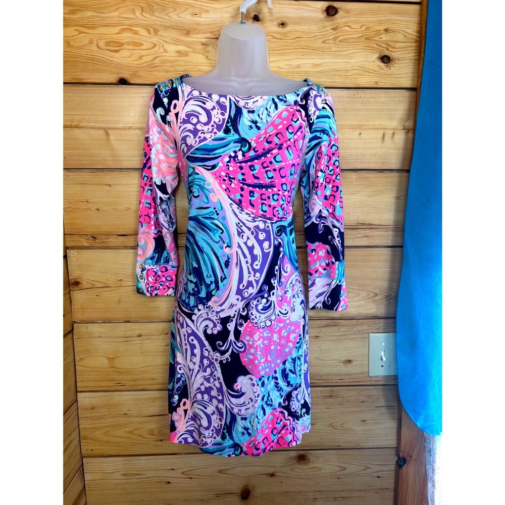 Lilly Pulitzer Sophie Boatneck Shift Dress Pink Purple Paisley Floral Medium